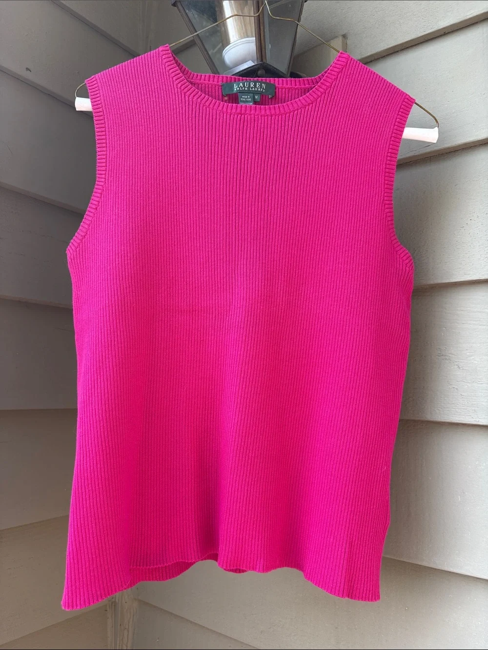 Vtg LAUREN Ralph Lauren 100% Cotton Magenta Ribbed Sleeveless Tank. Sz M